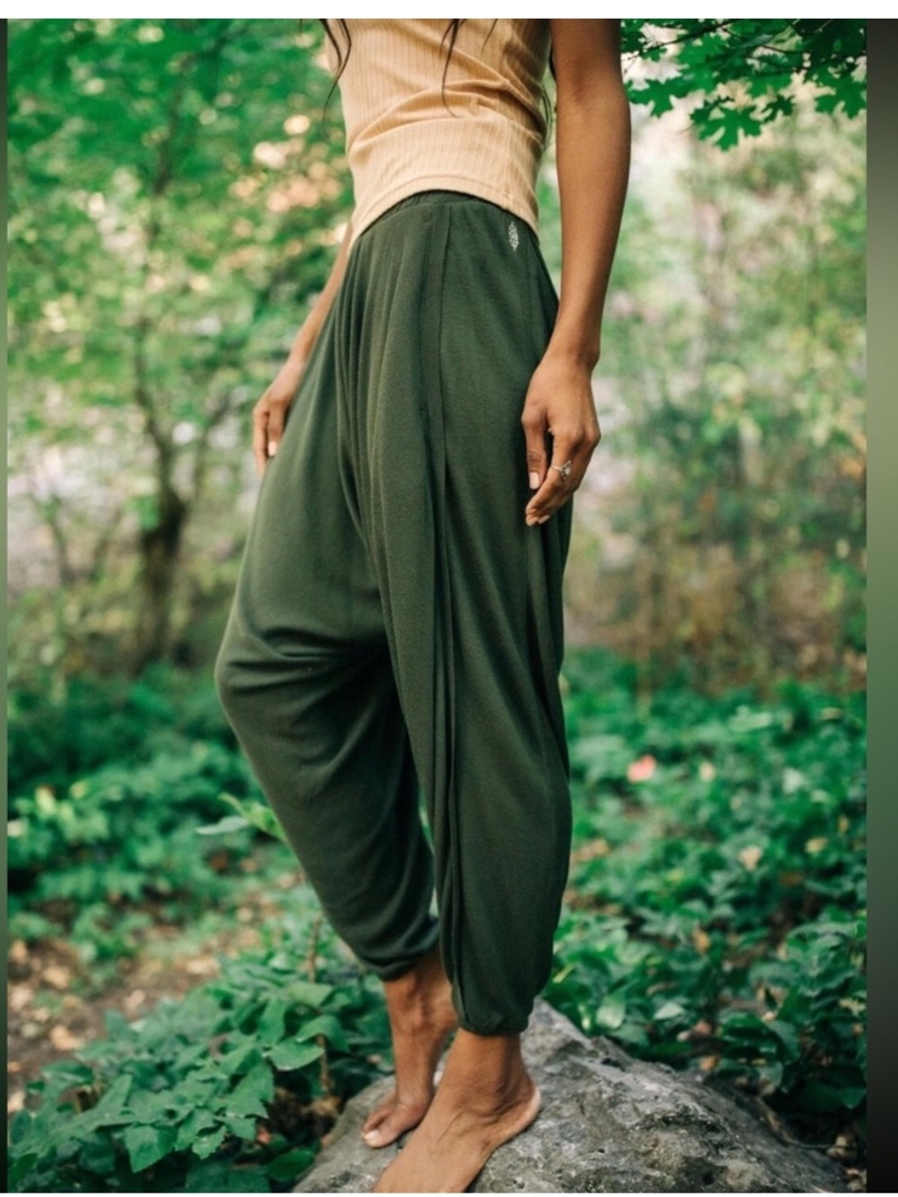 Free People movement harem joga pants green olive elastic waist hiking camping